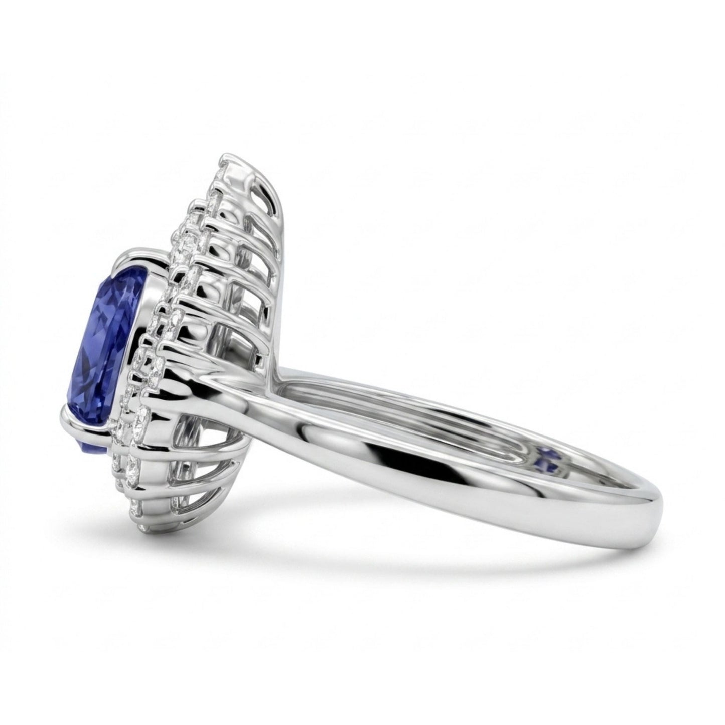 14K 1.86ct Pear Shape Unheated Cornflower Blue Sapphire 0.70cttw VS White Diamonds Ring