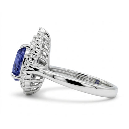 14K 1.86ct Pear Shape Unheated Cornflower Blue Sapphire 0.70cttw VS White Diamonds Ring