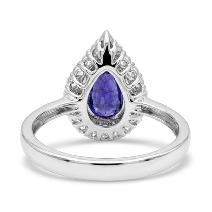 14K 1.86ct Pear Shape Unheated Cornflower Blue Sapphire 0.70cttw VS White Diamonds Ring