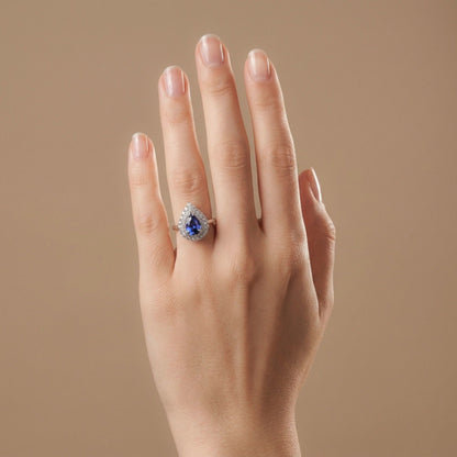 14K 1.86ct Pear Shape Unheated Cornflower Blue Sapphire 0.70cttw VS White Diamonds Ring