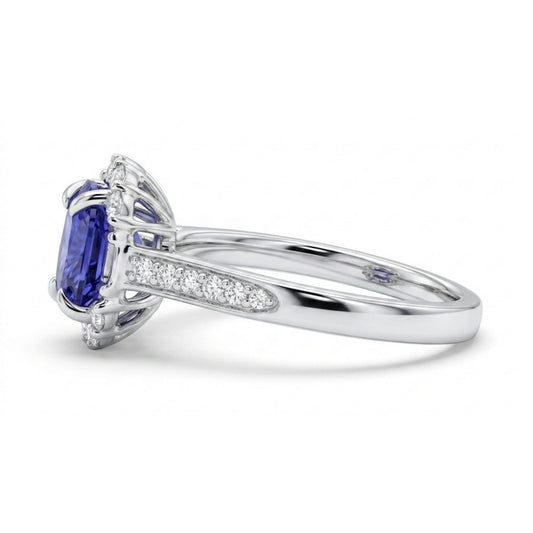 14K 1.66ct Cushion Blue Wing Tanzanite 0.40cttw VS White Diamonds Ring