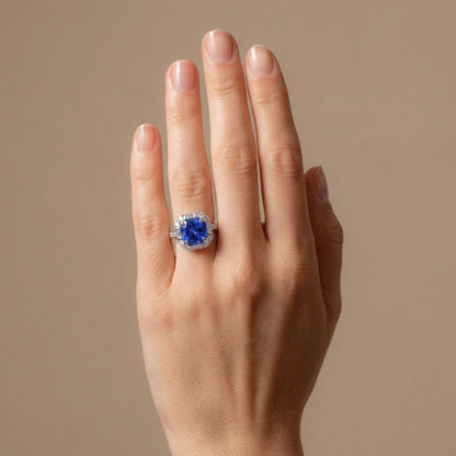 14K 1.66ct Cushion Blue Wing Tanzanite 0.40cttw VS White Diamonds Ring
