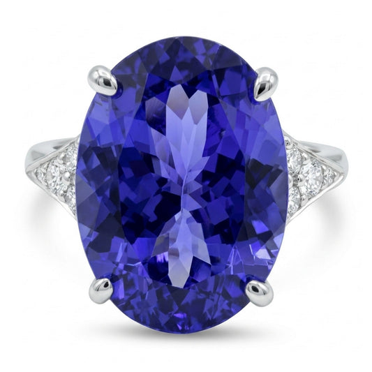 14K 6.45ct Oval Blue Wing Tanzanite 0.20cttw VS White Diamonds Ring
