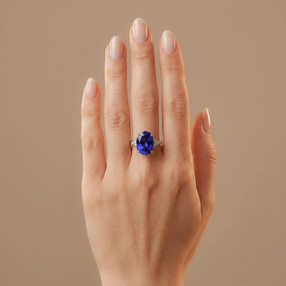 14K gold 6.45ct oval Blue Wing tanzanite ring with VS white diamonds