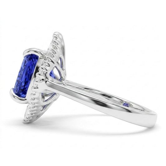 14K 4.67ct Cushion Blue Wing Tanzanite 0.82cttw VS White Diamonds Ring