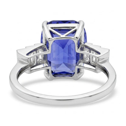 14K 13.47ct Cushion Blue Wing Tanzanite 0.73cttw Baguette VS White Diamond Ring