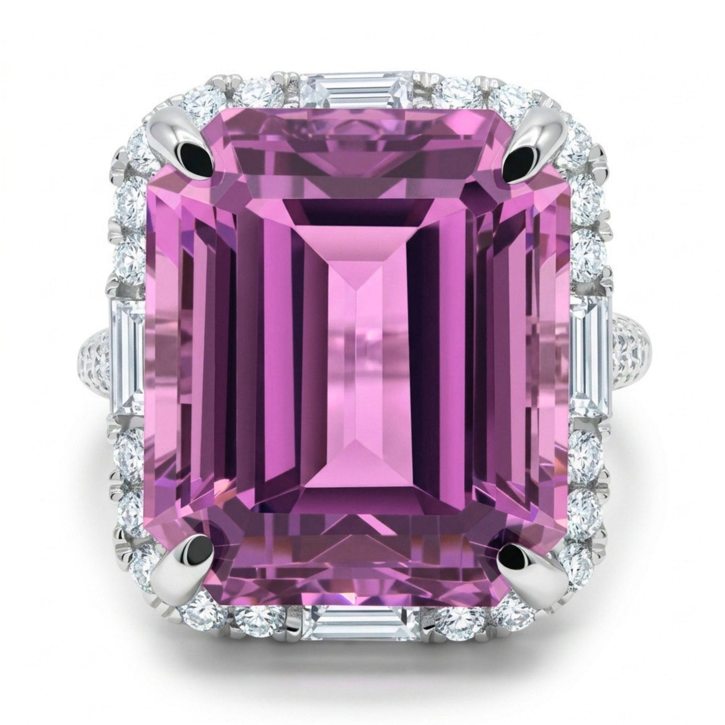 18K 11.15ct Emerald Cut Kunzite 1.10cttw VS White Diamonds Ring