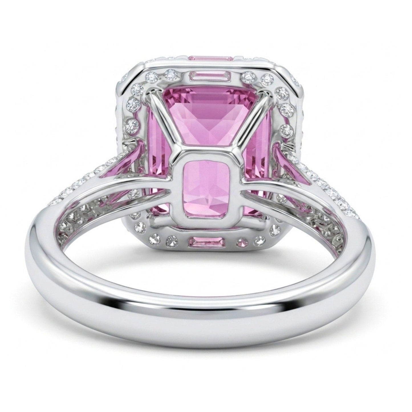 18K 11.15ct Emerald Cut Kunzite 1.10cttw VS White Diamonds Ring