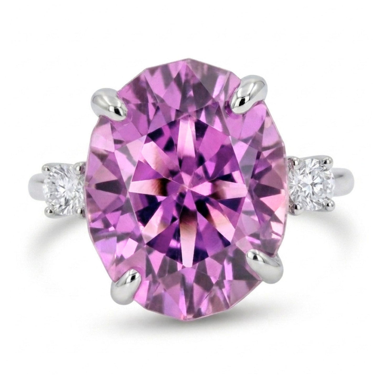 14K 6.27ct Oval Kunzite 0.15cttw VS White Diamonds Ring