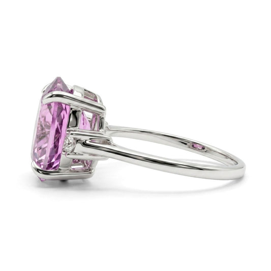 14K 6.27ct Oval Kunzite 0.15cttw VS White Diamonds Ring