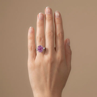 14K 6.27ct Oval Kunzite 0.15cttw VS White Diamonds Ring