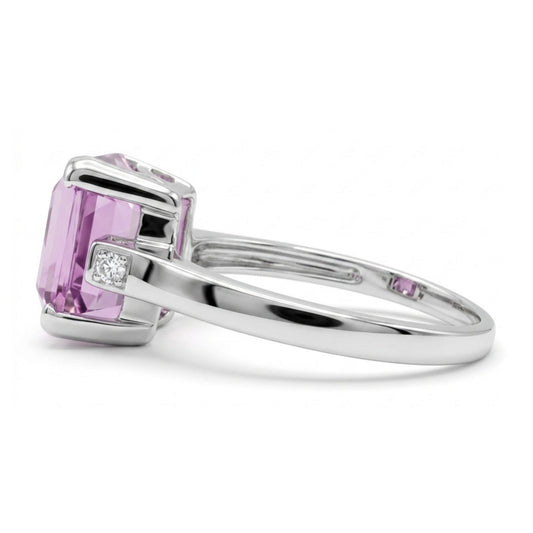 14K 4.81ct Emerald Cut Kunzite 0.10cttw VS White Diamonds Ring