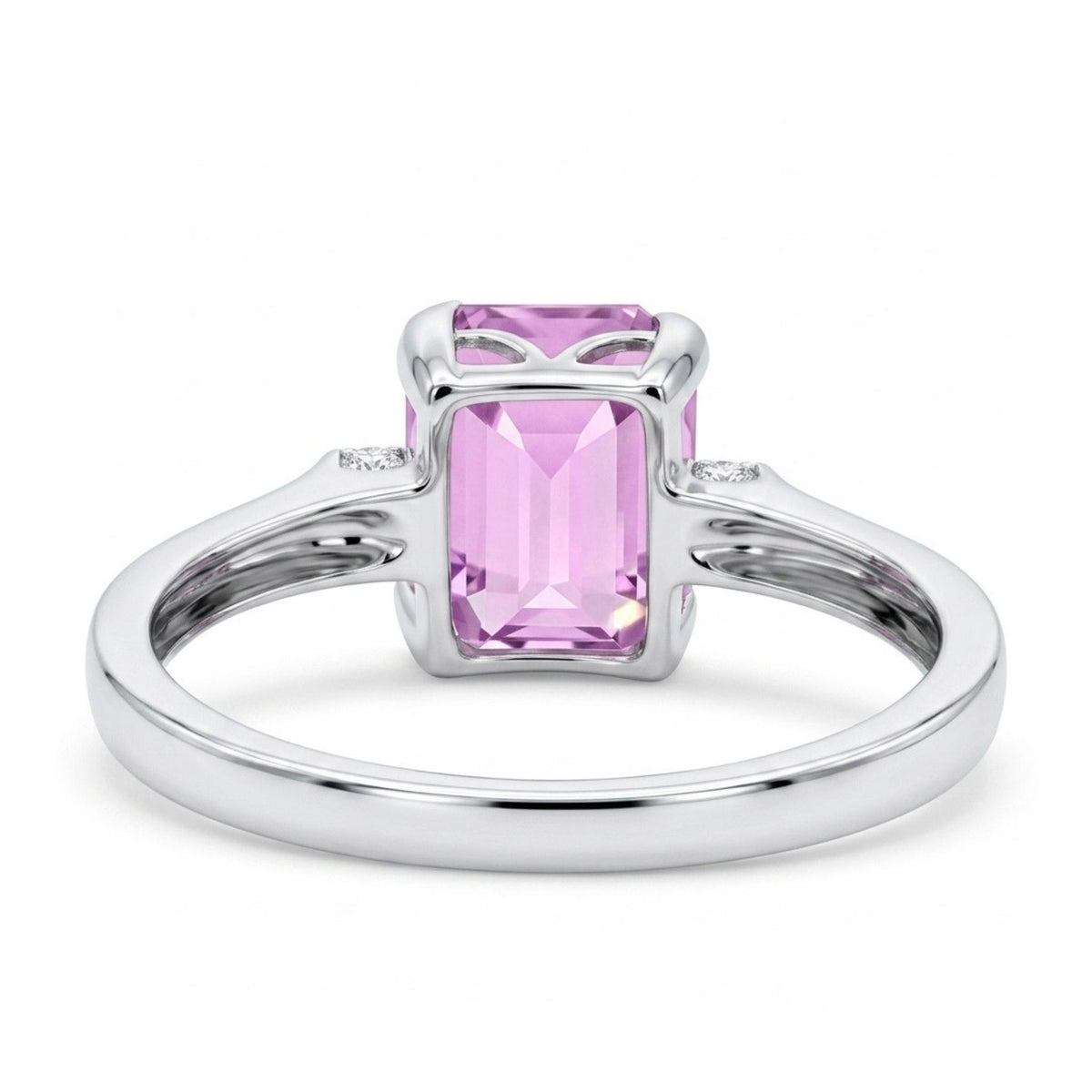 14K gold 4.81ct emerald cut kunzite ring with 0.10cttw VS white diamonds