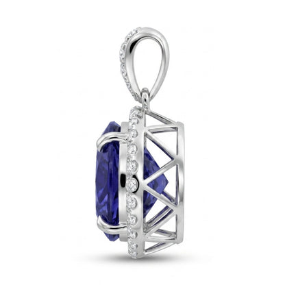 14K 17.55ct Round Blue Wing Tanzanite 1.06cttw VS White Diamonds Pendant