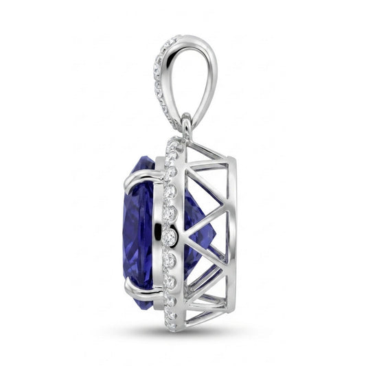 14K 17.55ct Round Blue Wing Tanzanite 1.06cttw VS White Diamonds Pendant