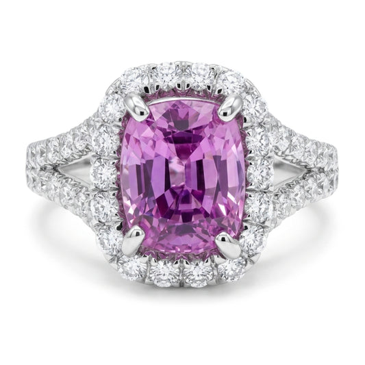 18K gold radiant cut kunzite ring with VS white diamonds