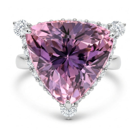 14K 8.40ct Trilliant Kunzite 0.68cttw VS White Diamonds Ring