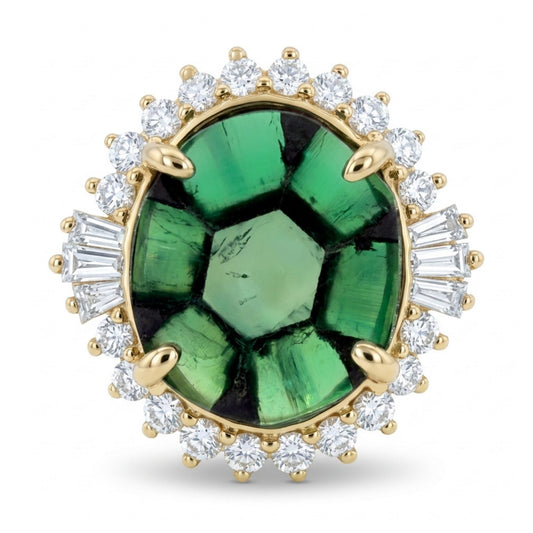 14K 3.50ct Oval Trapiche Emerald 0.63cttw VS White Diamonds Ring