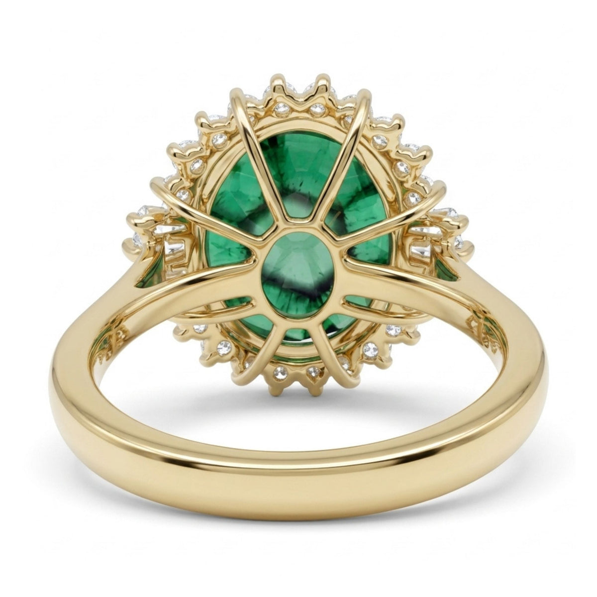 14K gold 3.50ct oval trapiche emerald ring with 0.63cttw VS white diamonds