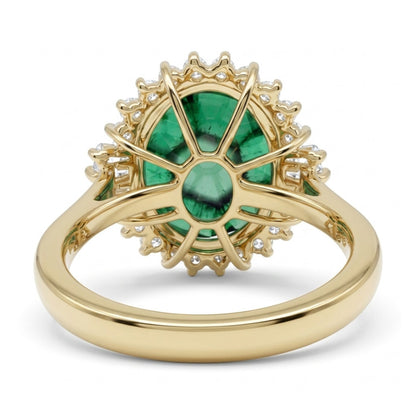 14K gold 3.50ct oval trapiche emerald ring with 0.63cttw VS white diamonds