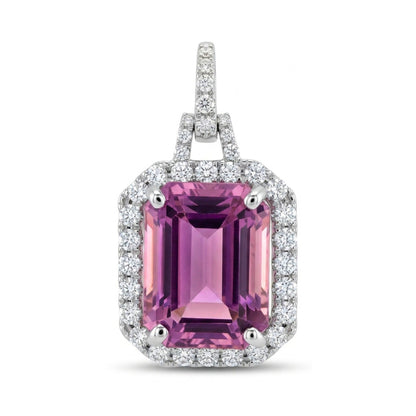 18K 6.74ct Emerald Cut Kunzite 0.55cttw VS White Diamonds Pendant
