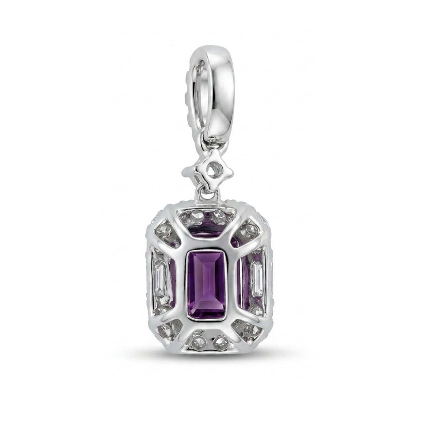 18K 1.03ct Emerald Cut Unheated Hot Pink Sapphire 0.25cttw VS White Diamonds Pendant