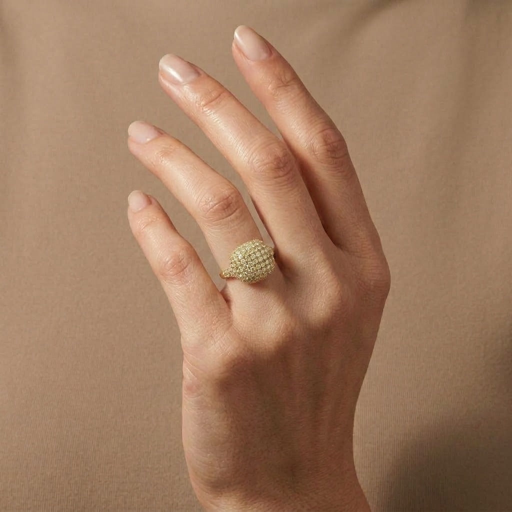 14K 2.20cttw Round VS Light Yellow Diamond Dome Ring