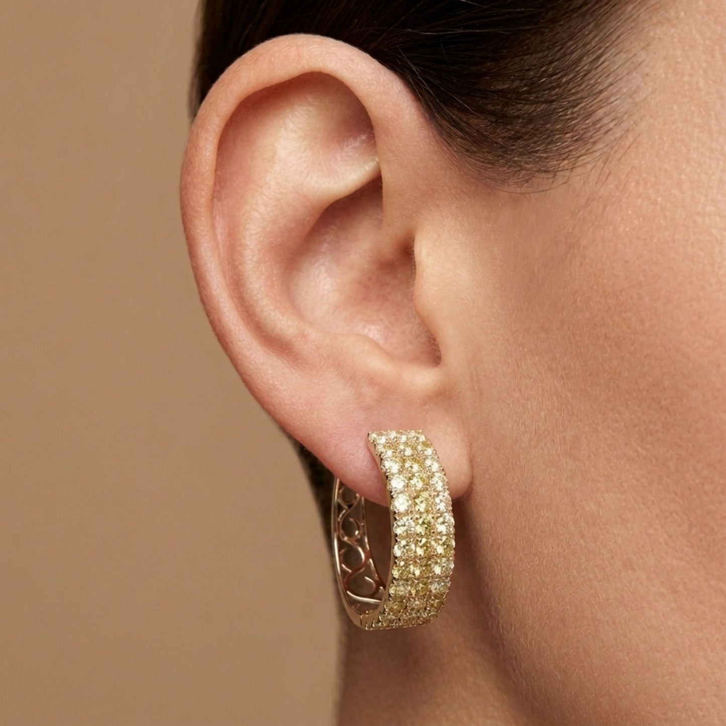 14K 3.00cttw Round VS Light Yellow Diamond Hoop Earrings