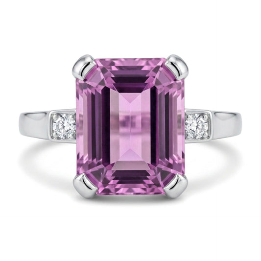 14K gold emerald cut kunzite ring with VS white diamonds