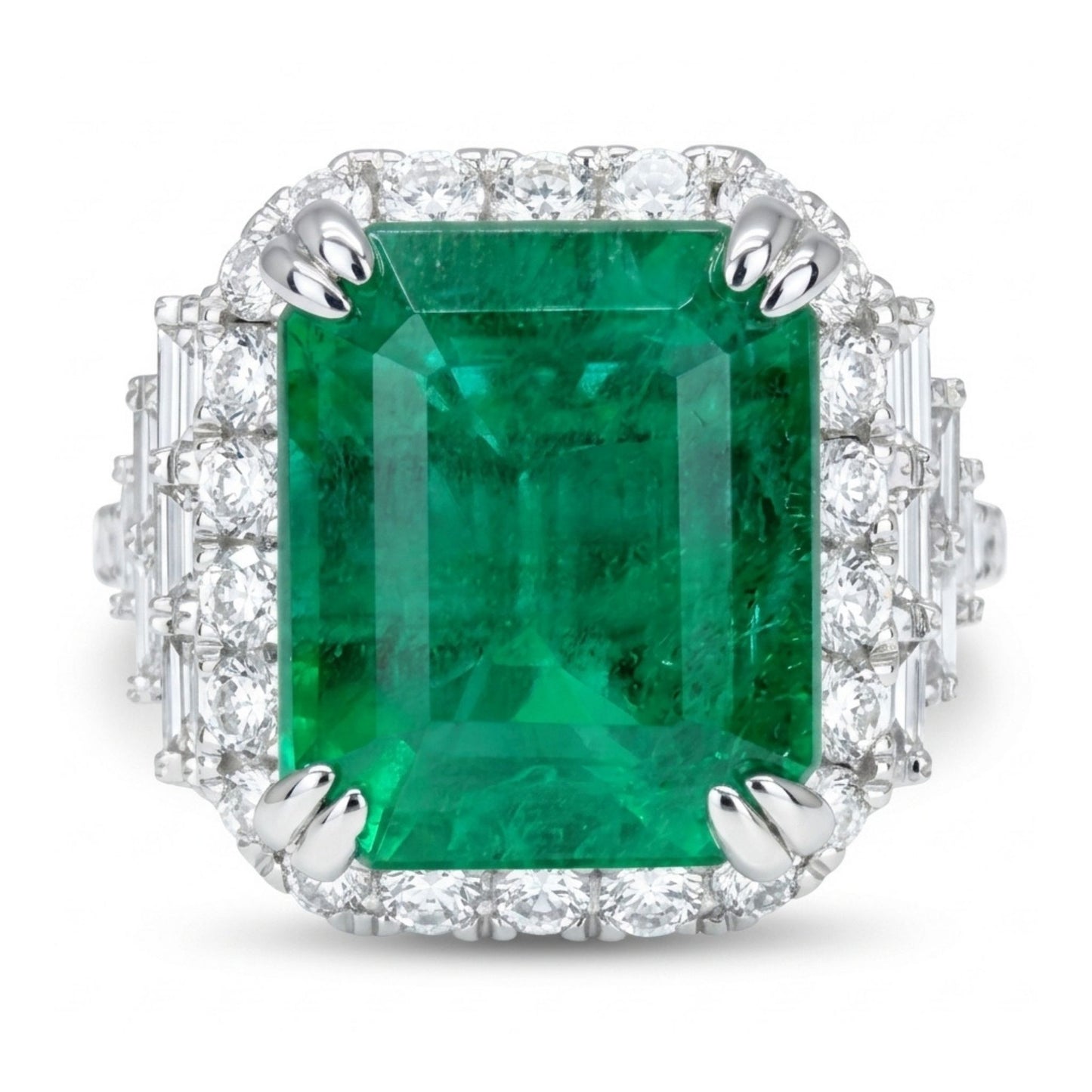 18K 4.17ct Emerald Cut Zambian Emerald 1.01cttw VS White Diamonds Ring