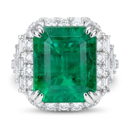 18K 4.17ct Emerald Cut Zambian Emerald 1.01cttw VS White Diamonds Ring
