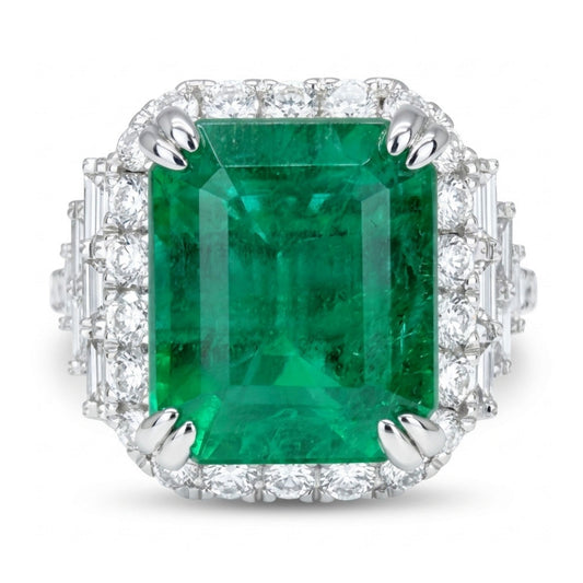 18K 4.17ct Emerald Cut Zambian Emerald 1.01cttw VS White Diamonds Ring