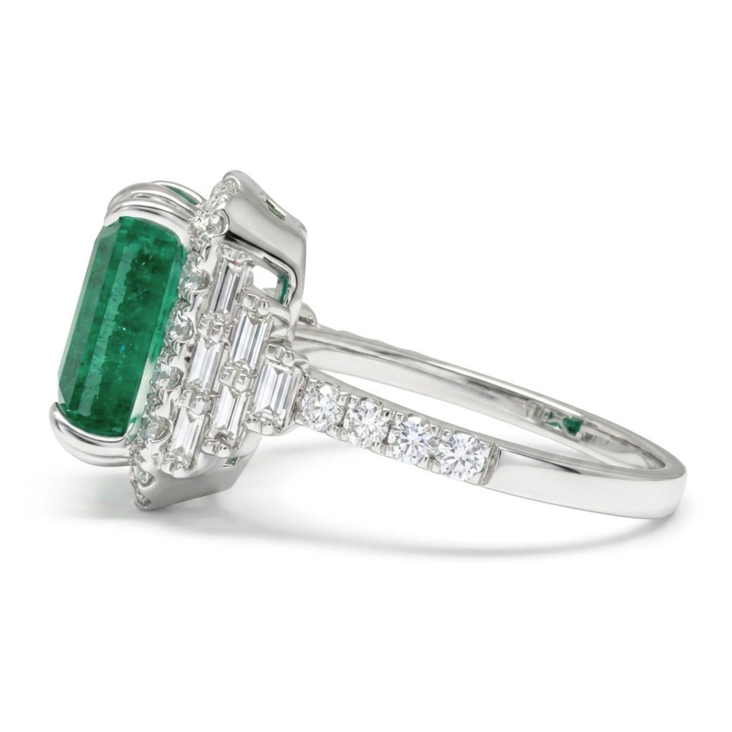 18K 4.17ct Emerald Cut Zambian Emerald 1.01cttw VS White Diamonds Ring