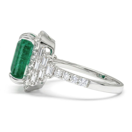 18K 4.17ct Emerald Cut Zambian Emerald 1.01cttw VS White Diamonds Ring