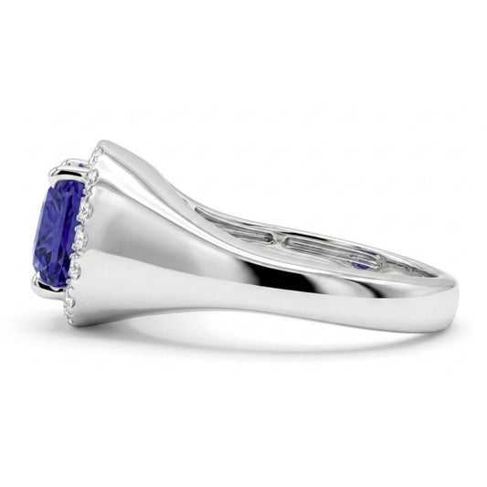 14K 2.70ct Asscher Cut Blue Wing Tanzanite 0.32cttw VS White Diamonds Ring