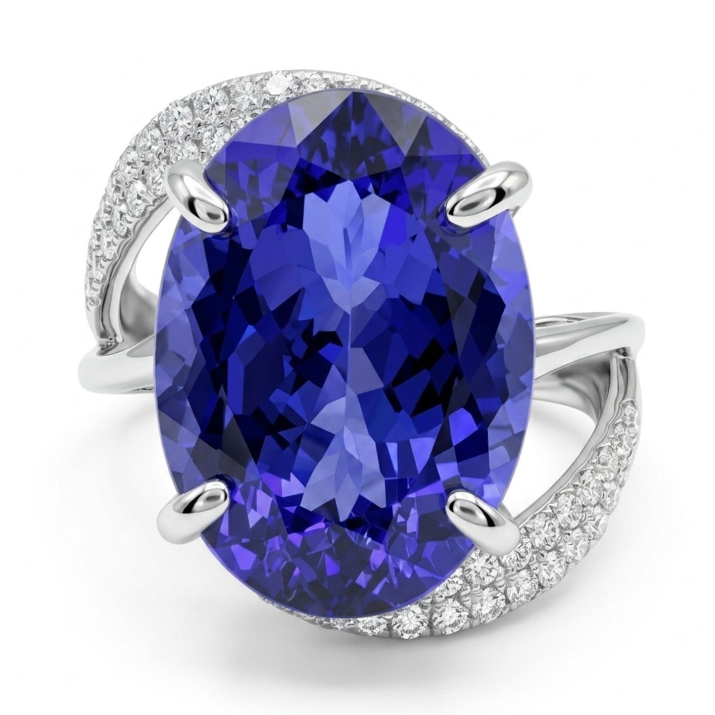 14K 8.22ct Oval Blue Wing Tanzanite 0.39cttw VS White Diamonds Ring