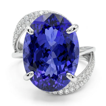 14K 8.22ct Oval Blue Wing Tanzanite 0.39cttw VS White Diamonds Ring