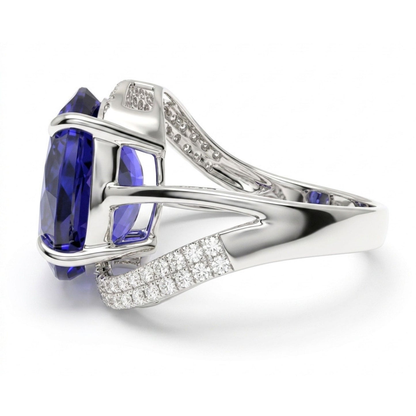 14K 8.22ct Oval Blue Wing Tanzanite 0.39cttw VS White Diamonds Ring