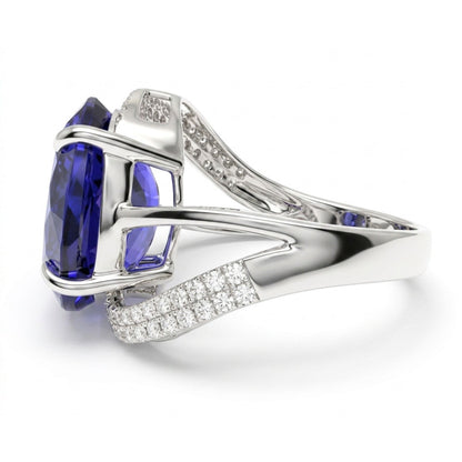 14K 8.22ct Oval Blue Wing Tanzanite 0.39cttw VS White Diamonds Ring