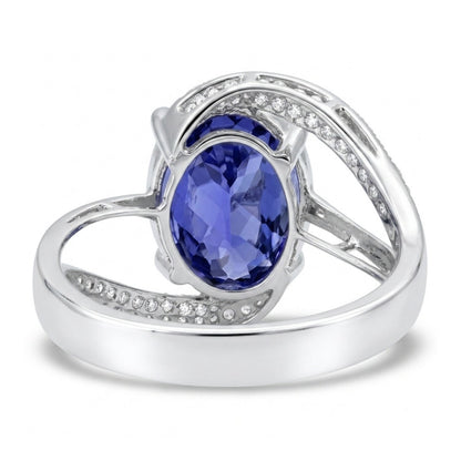 14K 8.22ct Oval Blue Wing Tanzanite 0.39cttw VS White Diamonds Ring