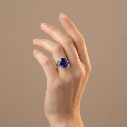 14K 8.22ct Oval Blue Wing Tanzanite 0.39cttw VS White Diamonds Ring
