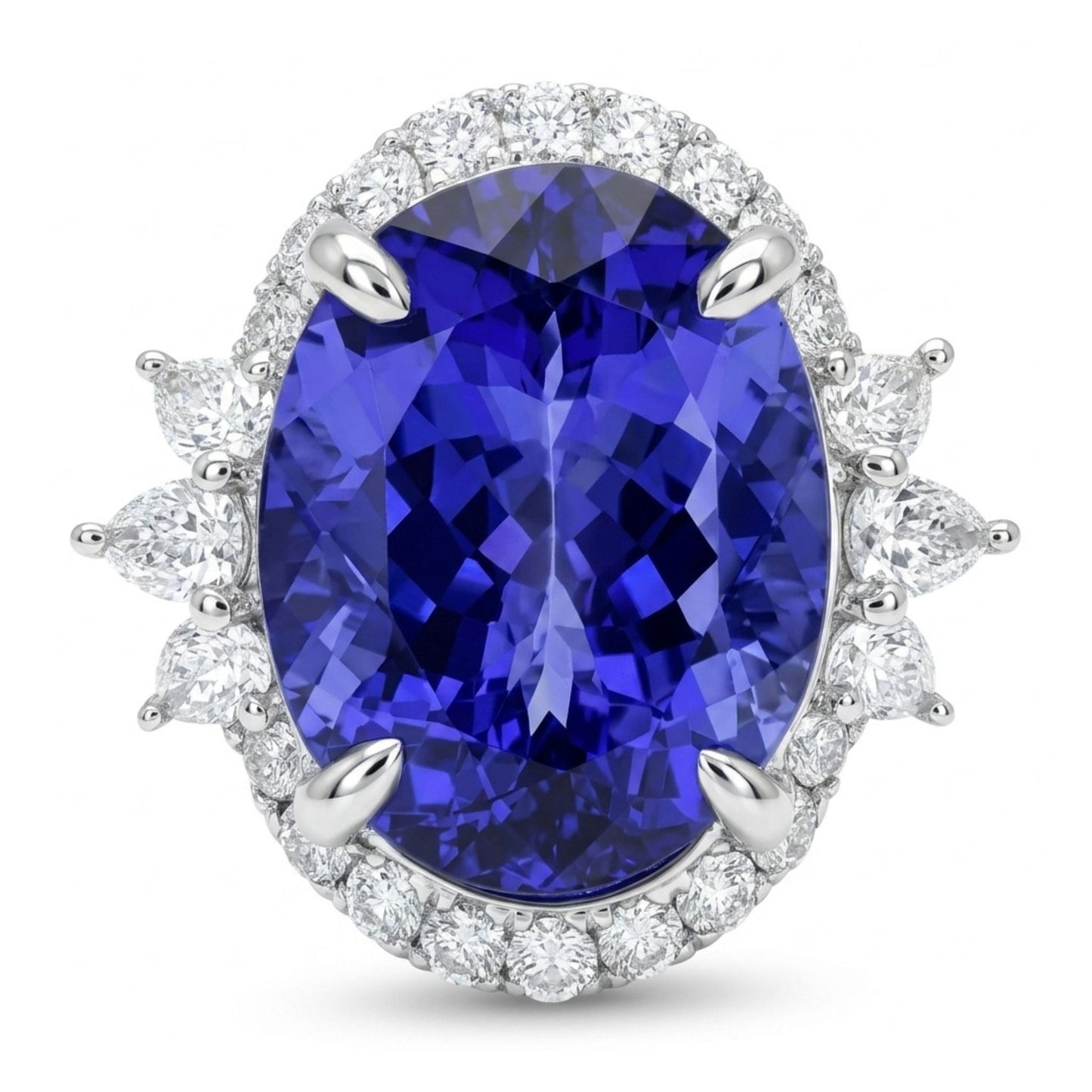 14K 9.15ct Oval Blue Wing Tanzanite 0.98ct VS White Diamonds Ring