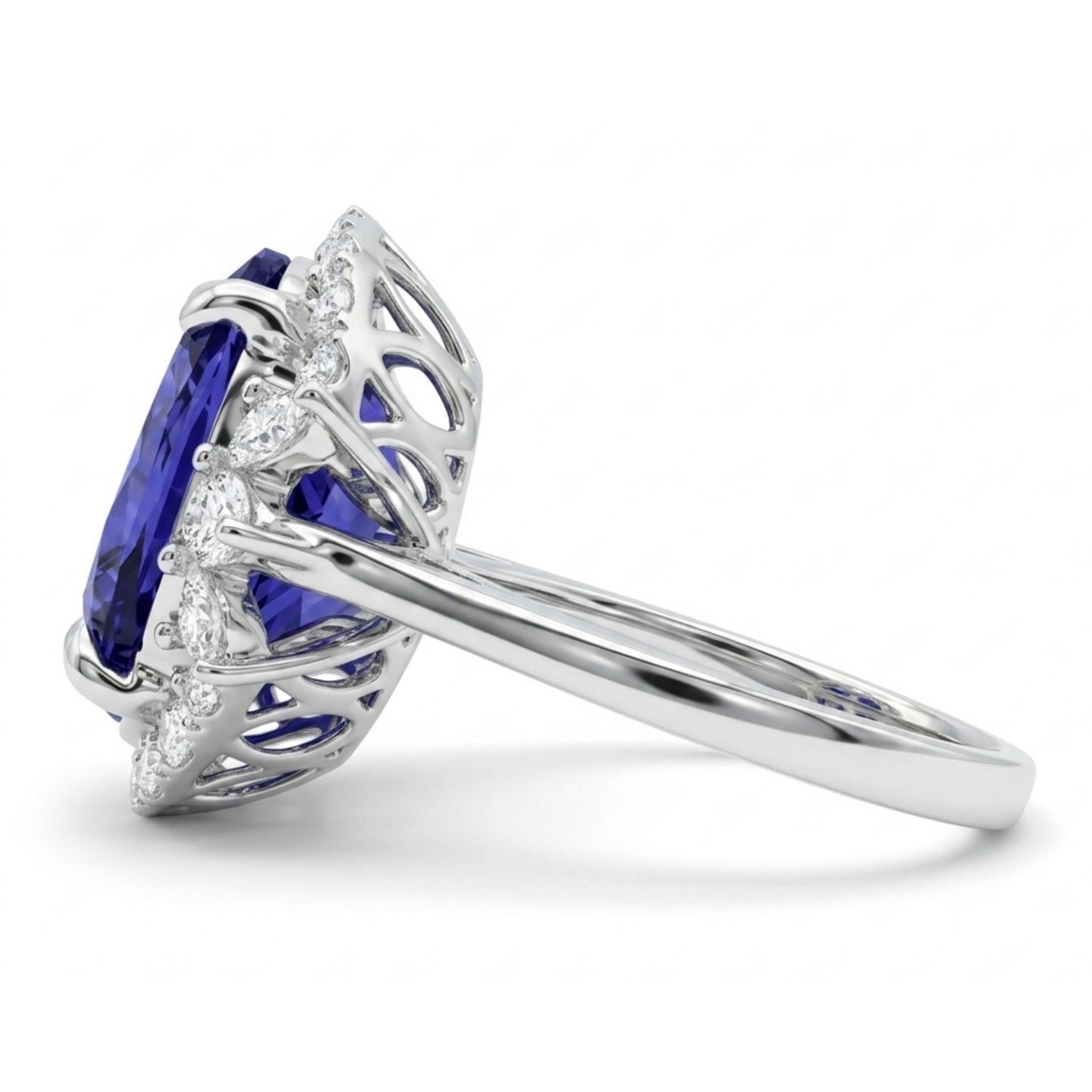 14K 9.15ct Oval Blue Wing Tanzanite 0.98ct VS White Diamonds Ring