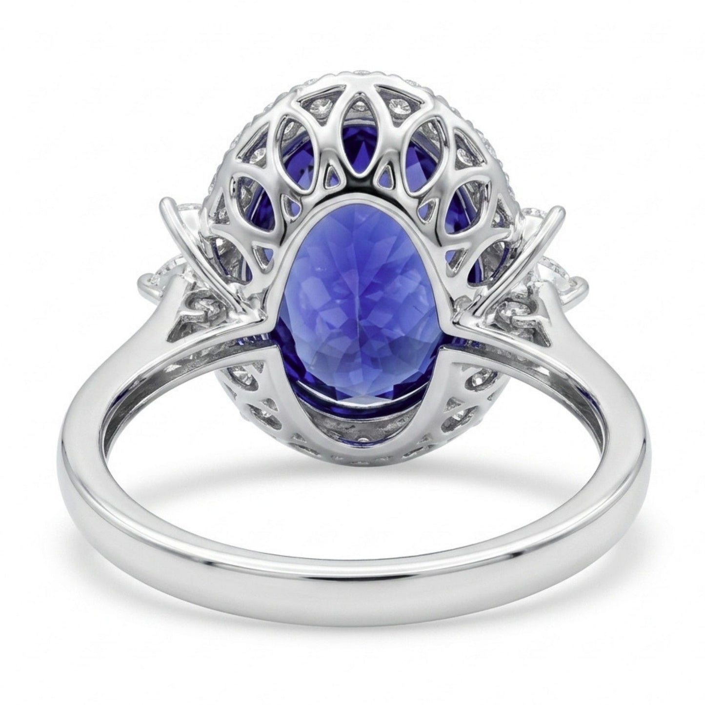 14K 9.15ct Oval Blue Wing Tanzanite 0.98ct VS White Diamonds Ring