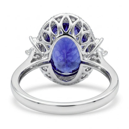 14K 9.15ct Oval Blue Wing Tanzanite 0.98ct VS White Diamonds Ring