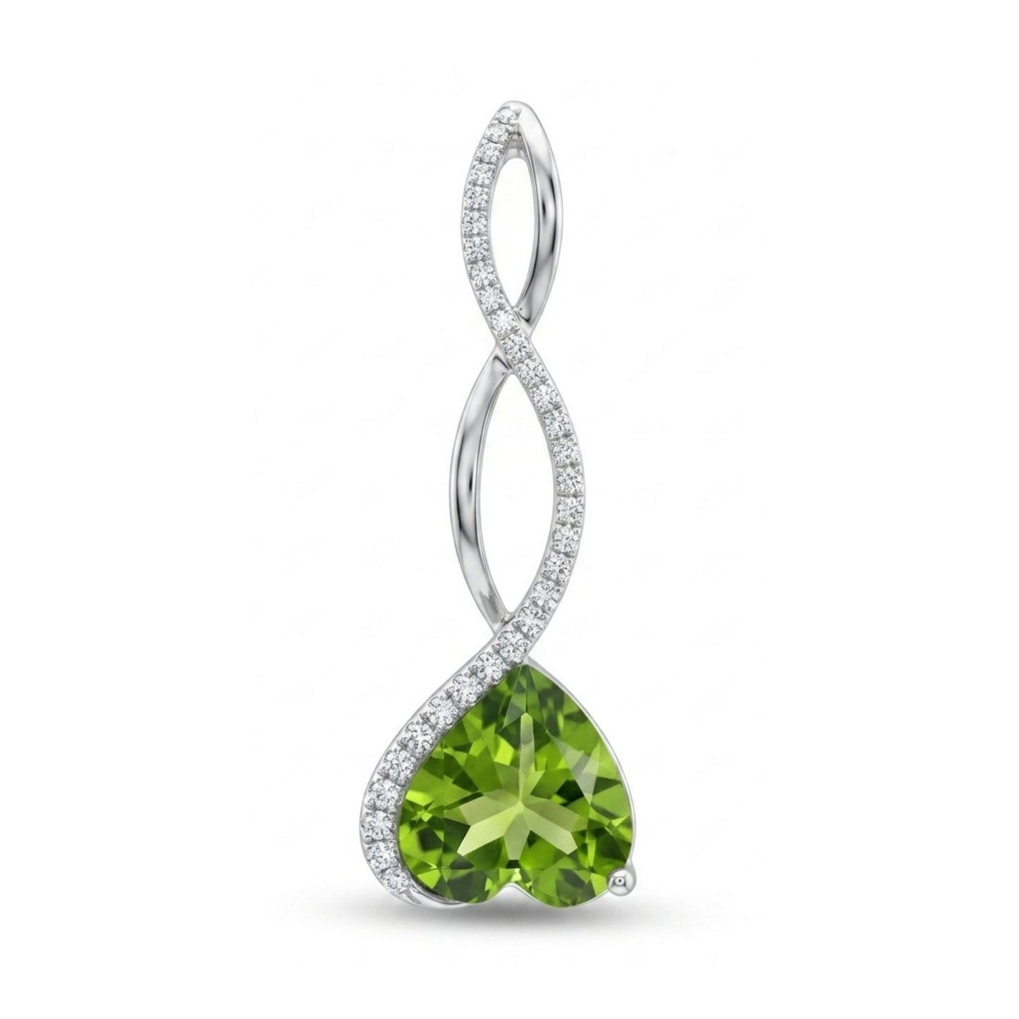 14K 2.50ct Heart Shape Peridot 0.15cttw VS White Diamonds Pendant