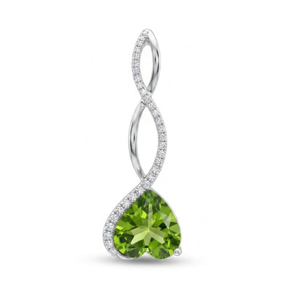 14K 2.50ct Heart Shape Peridot 0.15cttw VS White Diamonds Pendant
