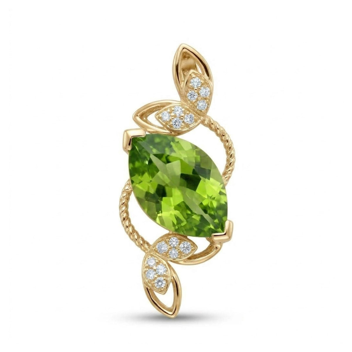 14K 3.05ct Marquise Peridot 0.08cttw White Diamonds Pendant