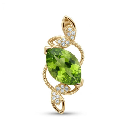 14K 3.05ct Marquise Peridot 0.08cttw White Diamonds Pendant