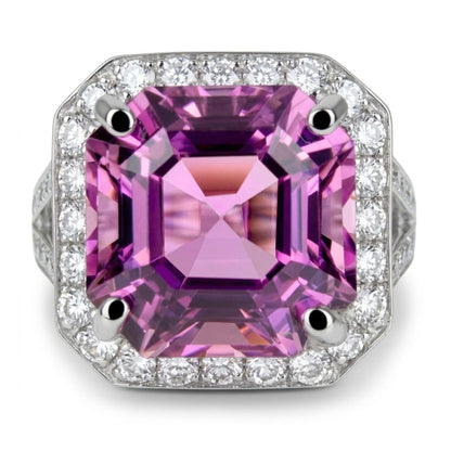 14K 8.03ct Asscher Cut Kunzite 0.98cttw VS White Diamond Ring